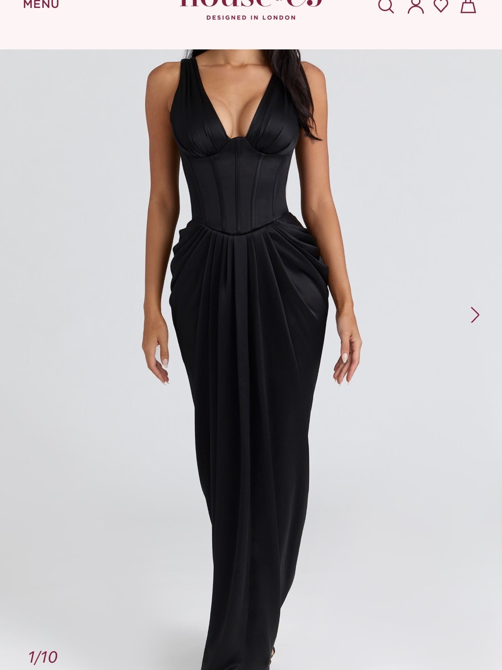House of CB Black Draped Corset Maxi Gown